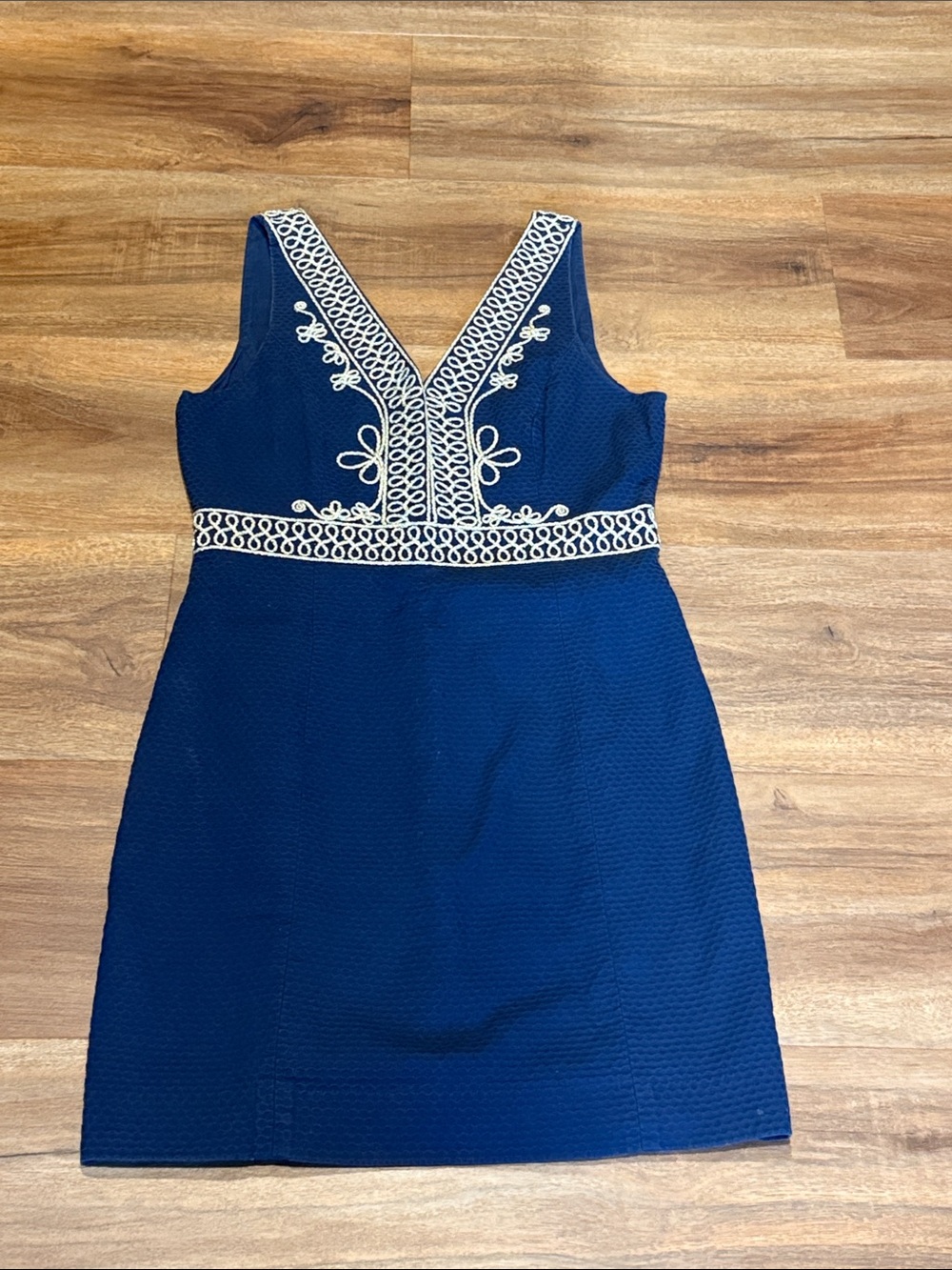 Lilly Pulitzer Navy Dress with Gold Embroidered Trim